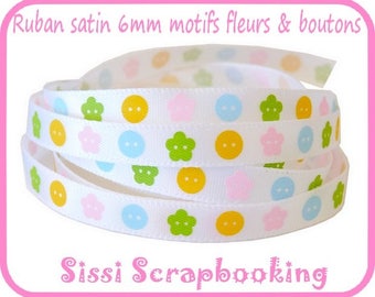 LOT 2M WHITE FLOWER BUTTON SCRAPBOOKING 6MM SATIN RIBBON