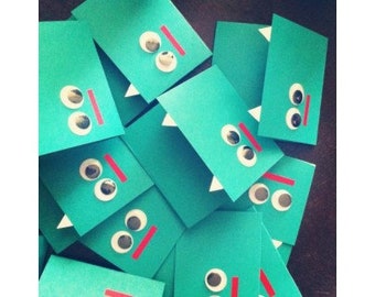 Little monster card,cute monster, funny birthday card, kids birthday card, Eye see You - Green guy from Monsters Inc, Toothy monster card