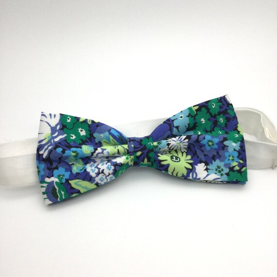 Mens Floral Bow tie Green Blue Floral Classic Liberty Print