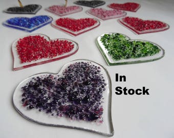 Fused glass heart, heart light catcher, window decoration, Valentine gift for her, stained glass art, wedding gift, anniversary gift