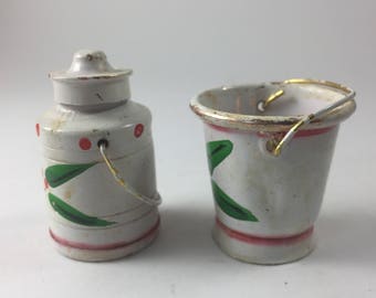 Tiny Little Metal Milk Pail and Milk Can