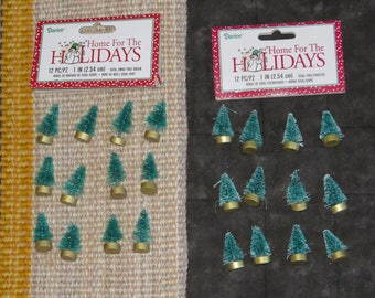 Mini 1 inch sisal trees,craft trees,tiny green or frosted pine trees,12/pkg,Darice,Dioramas,crafts,bottle brush tree,Christmas,doll house