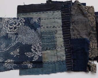 Boro fabric remnant, Kasuri, Indigo fabric, Japanese textile, Japanese fabric, vintage Kimono fabric, 20 pieces /A