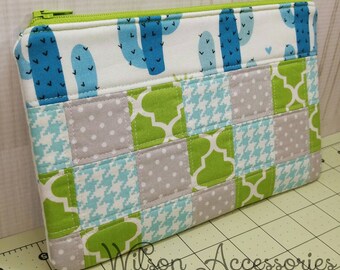 Cute Cactus Patchwork Zippered Pouch