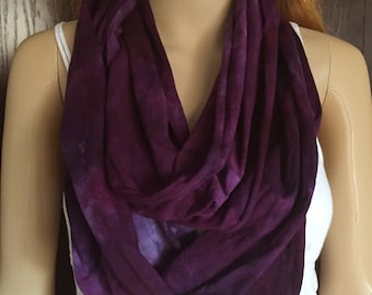 Purple Infinity Scarf-Cotton Jersey Scarf-Tie Dye Scarf-Plum and Power Berry OR Pick your two colors