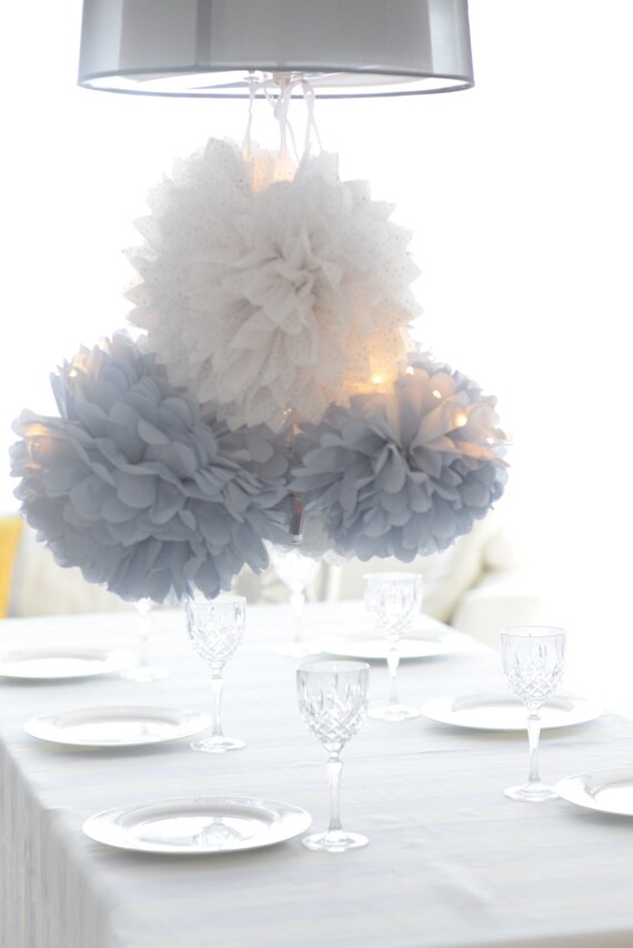 Dusty blue.. 16 mixed size Tissue paper Pom Poms set Wedding