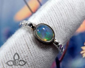 Ethiopian Opal Ring, Ethiopian Opal Silver RIng, Solid Silver Ring, 925 Silver Ring, Birthday Gift Ring, Partywear Ring, Black Rhodium Ring