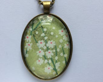 Pendant made with Japanese Chiyogami paper - Oval JP9