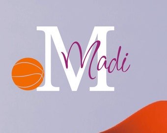 Girls Basketball Wall Decal - Personalized Name - Sports Theme Room Decor - Monogrammed Vinyl Lettering - Teen Room - Basketball Decor