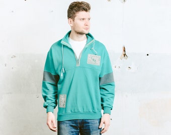 Mens Green Sweatshirt . Vintage 90s Anorak Smock Jacket Bold Sports Sweater Smock 90s Hip Hop Skater . size Medium M