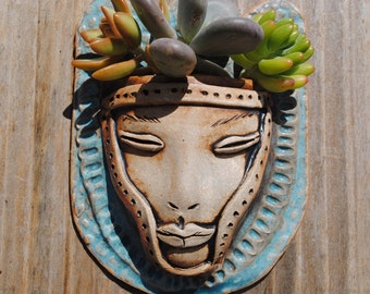 ceramic face planter garden art mask wall planter head planter