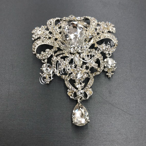 Silver Large Rhinestone Brooch #BR-2