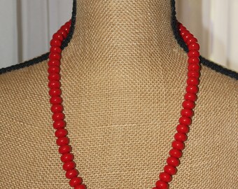 Vintage 1980's Lucite Candy Apple Red Beaded Necklace