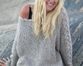 KNITTING PATTERN - River Braid Sweater - English Written Pattern for Cable Knit Sweater - One Size - Direct Download PDF