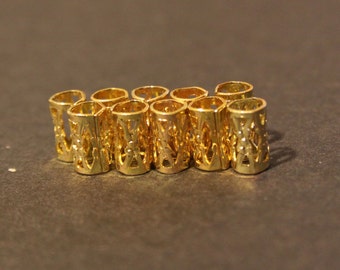 30 Micro Gold Dreadlock Beads - Dread Cuffs Hair Beads 4mm Hole (3/16 Inch) & FREE Tibetan Silver Bead