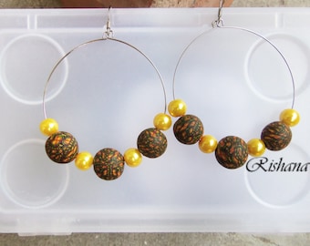 Big round earrings polymer clay jewelry / ethnic look earrings / big boho earrings / yellow