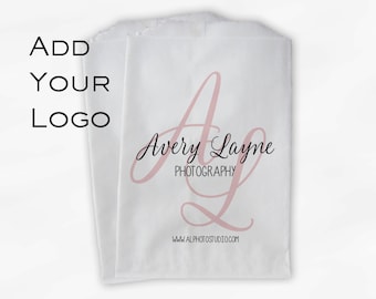 Custom Logo Merchandise Bags - Business Event Customized Favor Bags for Candy Buffet - 25 Paper Treat Bags (0010)