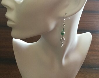 Broken chain earrings, green and chain earrings, great gift earrings