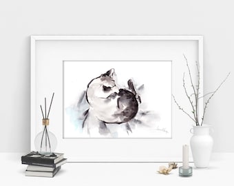 Minimalist Cat Painting ,ORIGINAL Watercolor Painting, Cat Art , Cat Painting, Modern Painting of Cat