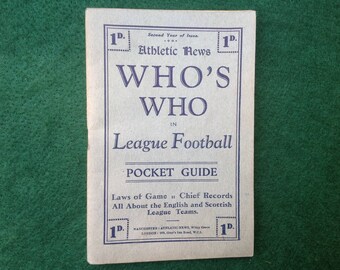 Vintage Soccer Memorabilia 1929 Guide to Football League Clubs and Players Published by Athletic News