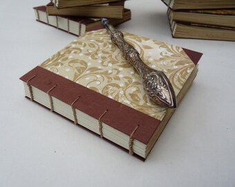 Small coptic notebook, rustic, floral, vintage look, recycled