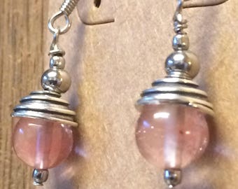 Cherry quartz silver drop earrings