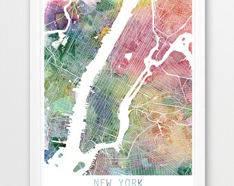 new york city urban map poster new york city street map print watercolor new