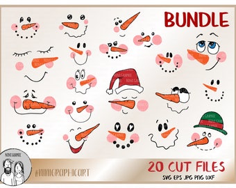 Hand drawn Snowmen Faces; Snowman Faces SVG, Silhouette Cut, Digital Cut File, Cricut SVG, Vector File,Instant Download, christmas svg