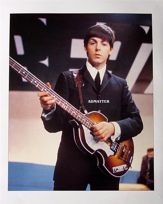 Beatles Paul McCartney Playing Hofner Bass Guitar Vintage