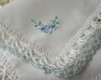 Blue Handkerchief, Hanky, Hankie, Bridal, Something Blue, Hand Crochet, Lace, Lacy, Embroidered, Personalized, Ready to ship