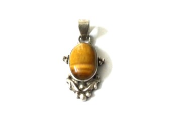 Tiger Eye Pendant - Sterling Silver Pendant, Designer Pendant, Silver Pendant - Handmade Pendant, Gemstone Pendant - Artisan Pendant