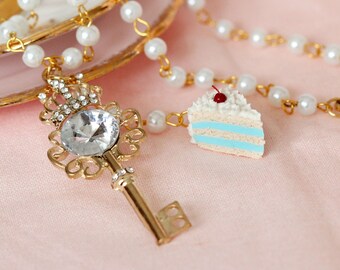 Marie Antoinette Necklace - Tea Party Necklace - Let them Eat cake - Sweet Lolita Kawaii necklace - Cherry on the cake - Cake Pendant