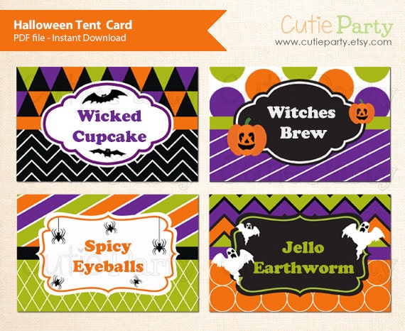 Items similar to Halloween Themed Tent Card, Halloween Food Label ...