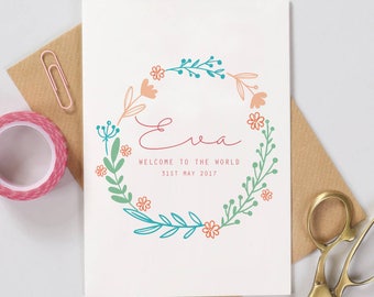 New Baby Card Personalised - Vintage Floral Print - Welcome To The World Baby Card / Personalised Baby Card / Greeting Card / Cards