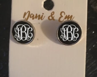 Initialed Enamel Post Earrings