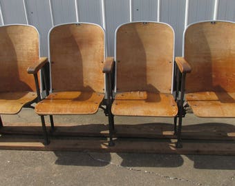 Row of 4 Theater Chairs, Theatre Seats or Movie Seats. Entryway, Man Cave or Entertainement room Wood Iron Wooden Folding Cinema Seats