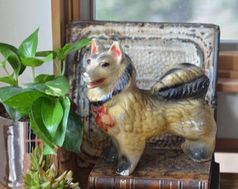Vintage Chalkware Dog Bank// Folkart