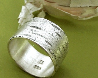 Birch Bark Ring in Sterling Silver, Free Engraving