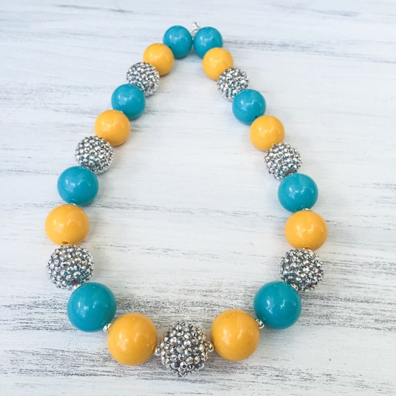 Mustard Yellow and Jade Chunky Necklace Teal and Mustard