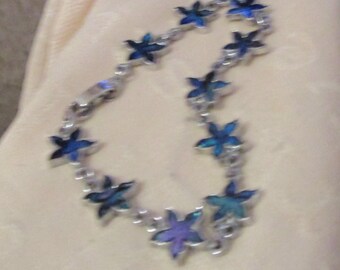 vintage silvertone abalone 10 flower bracelet 7.3/4" in good condition 1/4"wide