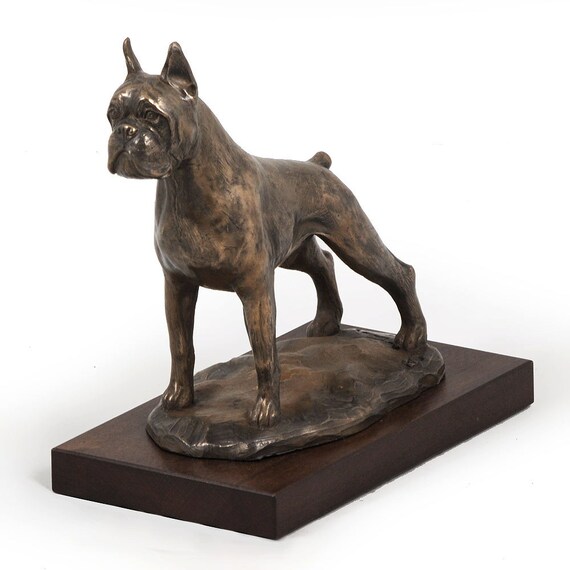 Boxer cropped dog wooden base statue limited edition