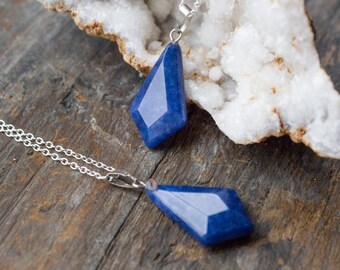Lapis Lazuli Necklace Pendant Chunky Polished Quartz Natural Crystal Healing Egyptian Gemini Cancer June July Unique Birthday Unusual Gift