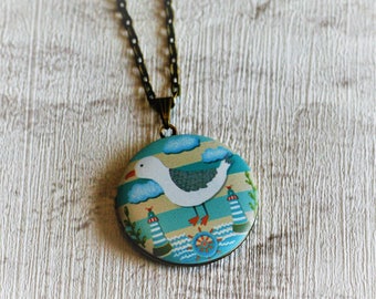 Seagull Locket Necklace, Bird Necklace, Animal Jewelry