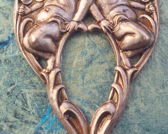 Neo Victorian Angel Brass Stamping with 13mm bezel, Rose Ox, Stampings made in the USA for jewelry making and crafting