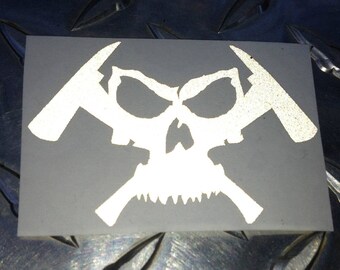 Pack of 5 Firefighter Decals Logo Reflective Skull and Axes Decal for Helmets, Tools, Gear, Vehicles , anything you want noticed.