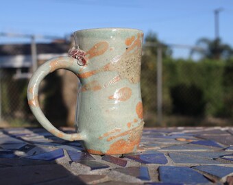 Orange Splatter Glaze Rose Mug