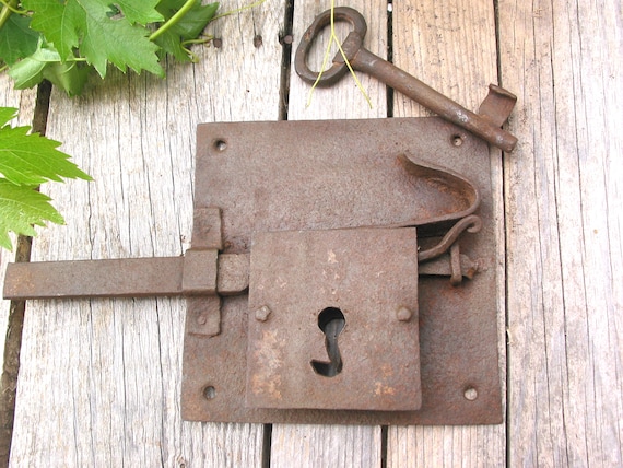 Antique Door Lock With Original Key-French Hand Forged Iron-Skeleton Antique Door Lock with Original Key-French Hand Forged Iron-Skeleton Key-Antique Latch-Chateau Door Lock-Rustical 18th Century Lock from vintagedtimes on ... - Antique Door Lock With Original Key-French Hand Forged Iron-Skeleton