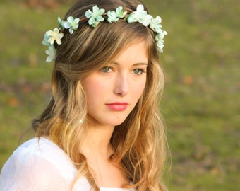 wedding accessories, bridal flower crown, wedding headpiece, headband, head wreath in seafoam, hair accessories, bridal, flower girl