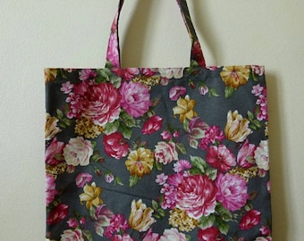Simple Tote / Shopping bag - Plenty of flowers on dark gray, chic and fashion