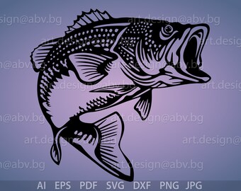 Vector FISH, Largemouth Bass, AI, eps, pdf, PNG, svg, dxf, jpg Image Graphic Digital Download Artwork, graphical, discount coupons